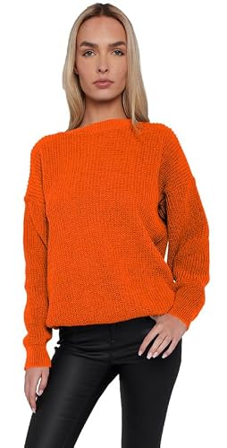 Image of Fashion Flair Ladies Jumpers New Winter Long Sleeves Crew Neck Knitted Baggy Loose Oversized Sweater Jumper for Women UK Plus Size 8-22 Orange