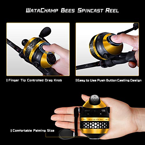 Watachamp Bees Spincast Fishing Reel, High Speed 4.3:1 Gear Ratio, 6S.s.d.stainless Steel Ball Bearings, Reversible Handle For Left/Right Retrieve, With Monofilament Line #TOP1