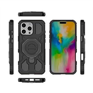 ALLINBOY for iPhone 16 Pro Max Case, Magnetic with Stand Ring Holder Kickstand Military Grade Drop Protection Heavy Duty Rugged Shockproof Phone Case Bumper Non-Slip, Black