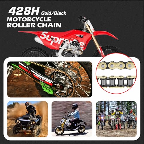 Image of DYC 428H Motorcycle Chain 122 Links(Gold /Black) with Master Links, Chain Breaker Tool & Chain Brush for 125-250cc Motorcycle /ATV /Dirt Bike /Pit Bike /Go Kart SSR TaoTao Coolster Apollo Baja Kazuma