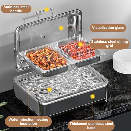 Aocay 9L Chafing Dish Elektrisch, Edelstahl Speisewärmer Behälter, Commercial Wärmebehälter für Speisen, Rechteckig Buffetwärmer mit Sichtbarem Glasdeckel für Catering, Buffet, Party (1/3) – Bild 5