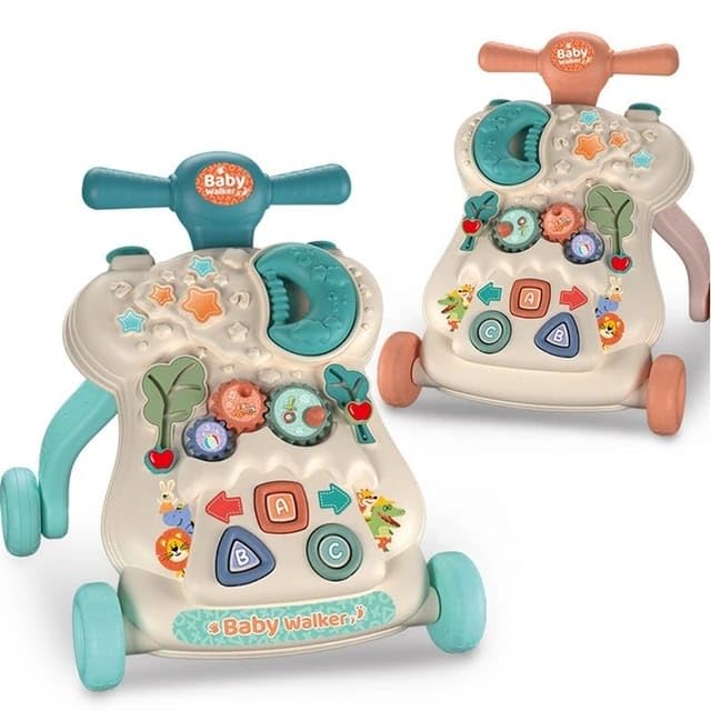 Baby Walker, Adjustable Push Walker with Activity Centre, Multicolour
