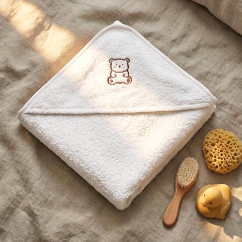 Image of Baby Hooded Towel Wrapper | Soft Terry Cotton | Baby Carry Towels for Newborns (0 - 1.5 Years) | 70 x 70 cm | Unisex | White