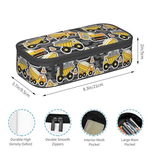 Image of Construction Car Truck Excavator Pencil Case Big Capacity Storage Pencil Pouch Stationery Bags With Zipper Portable Pen Holder Box Organizer For Boys Kids Student College School Office Supplies