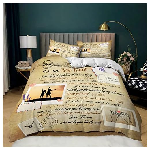 Ljusbrunt tryckt påslakanset 3 st king size brev till bästa vän sängkläder set ultramjukt mikrofiber påslakan 220 x 240 cm med dragkedja med 2 kuddfodral, allergivänliga
