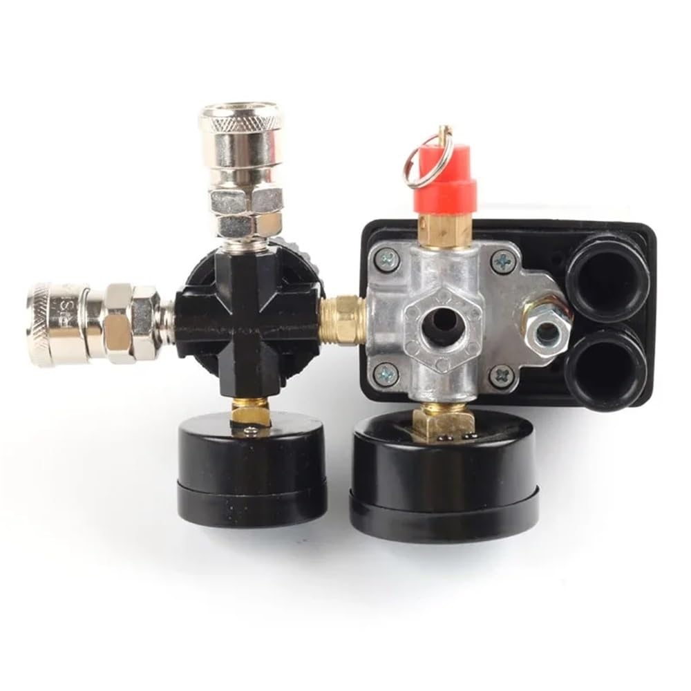 Interruptor de Control de presión de bomba de compresor de aire, regulador de alivio del colector de 4 puertos, 220V/380V, válvula de Control de 30-120PSI con manómetro(B-380V)