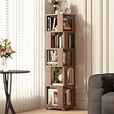 5 Tier Solid Wood Rotating Bookshelf Tower on Wheels, 360Β° Upgrade Spinning Book Shelf, Revolving Bookcase Organizer, Swivel Bookshelves for Small Spaces, Corner, Bedroom, Kids Room, Office (Walnut)
