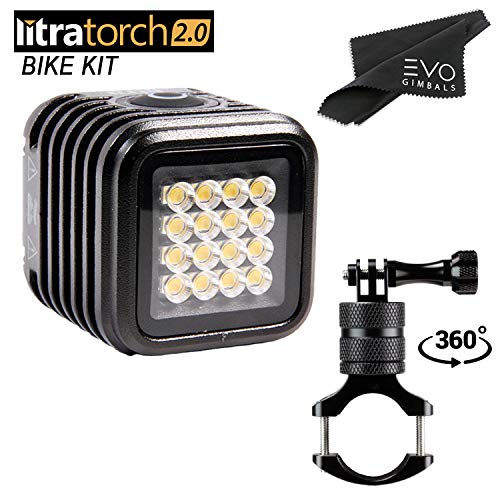 Litra LitraTorch 2.0 Bike Lighting Kit Bundle with 360 Swivel Handlebar Mounts (2 Items) - Pocket Size On Camera LED Light for Photos and Videos Waterproof 20M, 810G Military-Grade - 4 Hour Battery