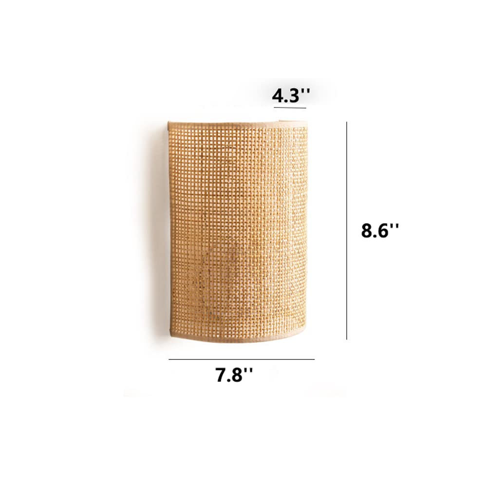 Applique Murale, Applique Murale Intérieure, Veilleuse, Applique Murale Rétro Minimaliste de Style Japonais, Applique Murale En Bambou Naturel Classique Et Rotin Tissé Pour Salon, Chambre, Coul