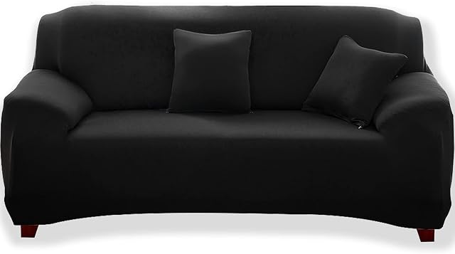 Teynewer 1-Piece Fit Stretch Sofa Cover, Sofa Slipcover Elastic Fabric Minimalism Style Chair Loveseat Couch Settee Sofa Covers Universal Fitted Furniture Cover Protector (1 Seater, Black)