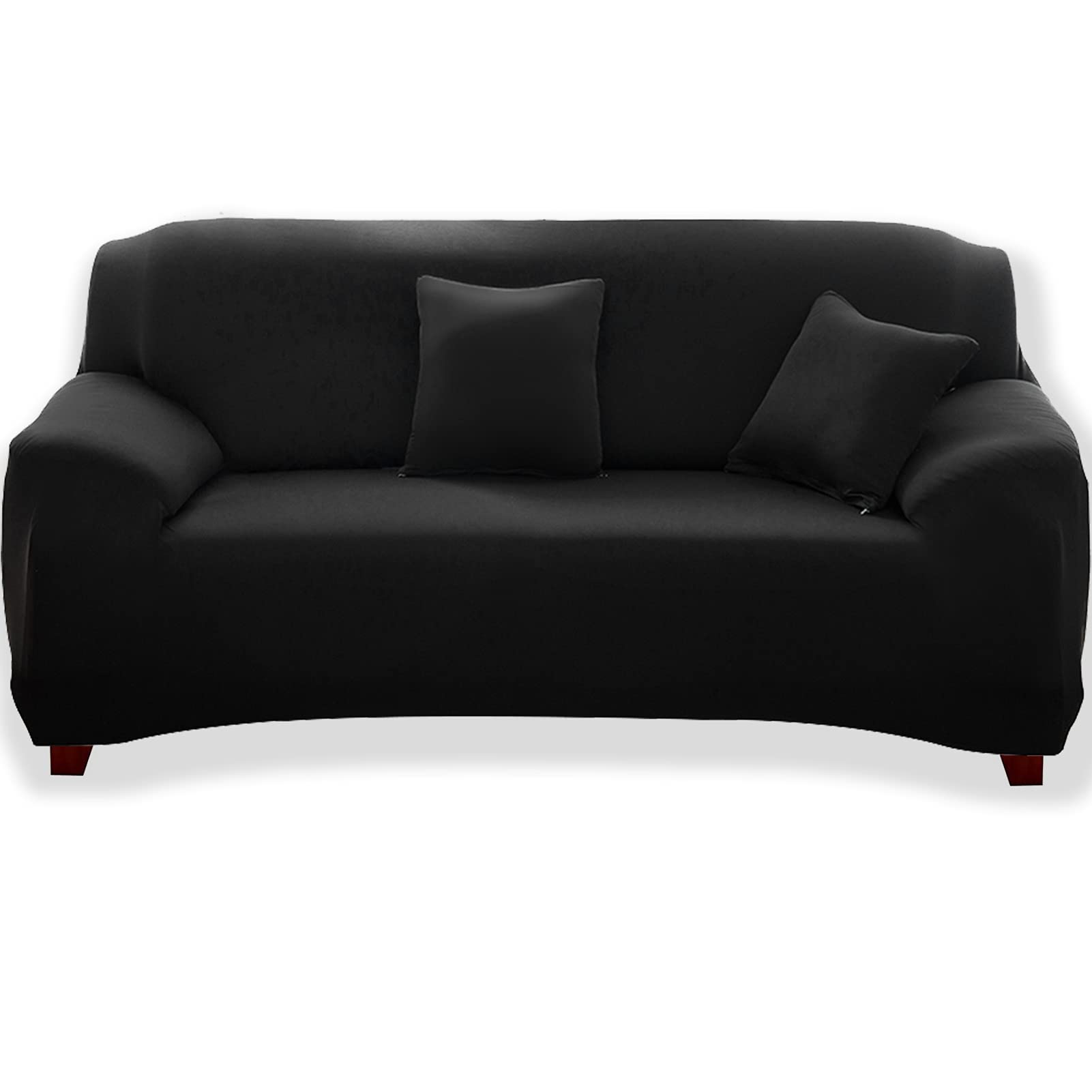 1-Piece Fit Stretch Sofa Cover, Sofa Slipcover Elastic Fabric Minimalism Style Chair Loveseat Couch Settee Sofa Covers Universal Fitted Furniture Cover Protector (1 Seater, Black)