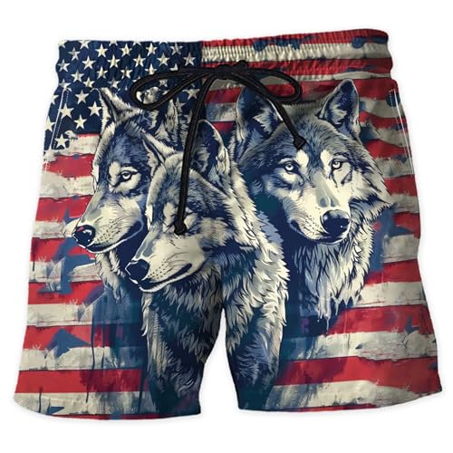 V-DECORPARKS 4th of July Men's Swim Trunks - Happy Independence Hawaiian Shorts for Men, Men's Summer Bathing Shorts Set 39