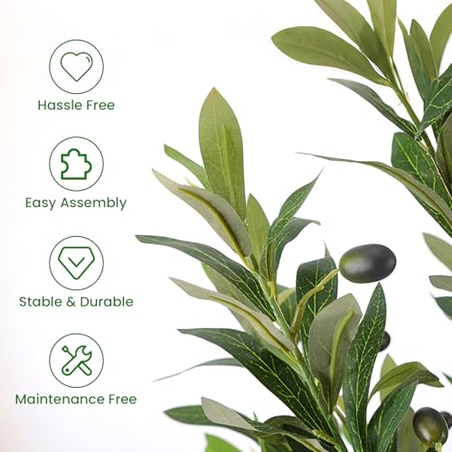 Alupssuc 5ft Olive Trees Artificial Indoor & Outdoor, Faux Olive Tree with Lively Artificial Trunk and Lifelike Fruits, Fake Potted Tree for Modern Home Office Living Room Decor - Image 4