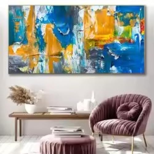 Tableau abstrait coloré pour réveiller un mur blanc terne grâce à une toile 20x40cm vive