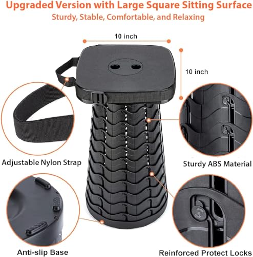 Image of Outward Gear Portable Collapsible Stool Set - Heavy Duty Square Collapsible Stool + Thick Seat Cushion - 550lbs Load Capacity for Camping Picnic Gardening Travel (Black /Black)