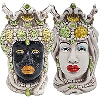 Tête Sicilienne Caltagirone - Céramique Artisanale 18cm - Couronne Et Fruits