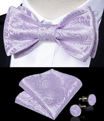 Image of DiBanGu Mens Silk Self Bow Tie Set 4PCS for Tuxedo Wedding