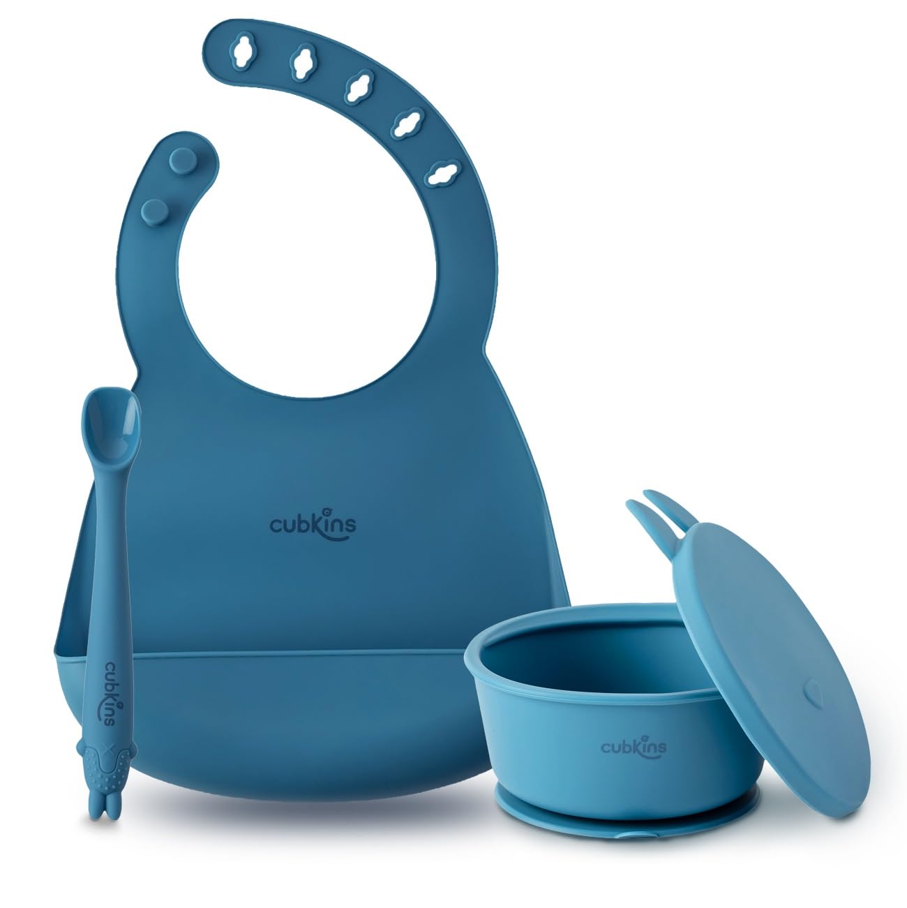 CUBKINS Silicone Suction Bowl, Adjustable Bib with Early Feeding Bendable Spoon for Feeding Babies | BPA Free, Washable and Reusable Bowl & Bib for Kids, Toddlers (Blue Olive)-image-38