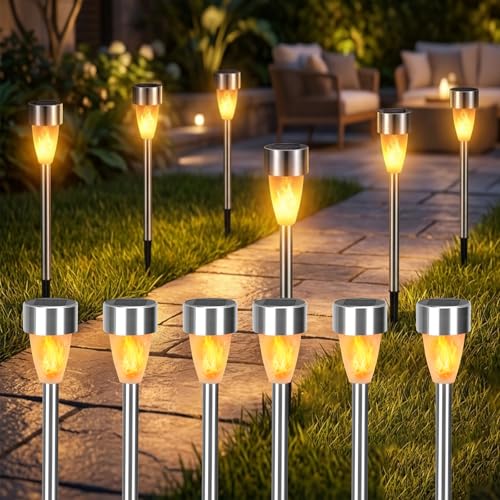 Aigostar-Luces de llamas Solar Exterior Jardin 12 Piezas,iluminación Realista Fuego Encendido,IP44 Impermeable,Luces de Antorcha Solar para exterior,Luz Solar Exterior para Jardín,Césped,Camino