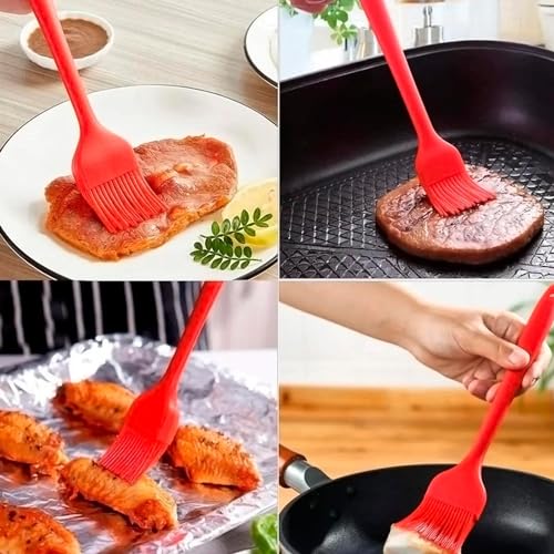 Image of Baskety Silicone Non-Stick Heat Resistant Spatula Multi Purpose Tools for Kitchen Cooking [ Set of 2 Red|Spatula Small 20.6cm+Silicone Basting Brush 21cm