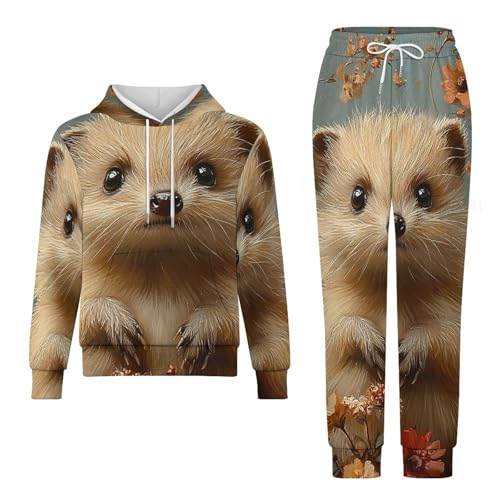 Boys Girls Sweatshirt Pullover Hoodie & Pants Kid Active Sweatsuit Tracksuit, Hedgehog Vintage4