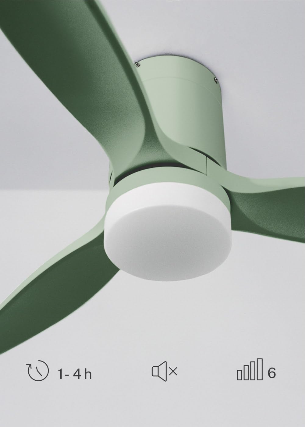 CREATE Windcalm M/plafondventilator ABS met verlichting, nikkel, lichthouten vleugellook met afstandsbediening en wandschakelaar, 40 W, stil, 132 cm, timer, DC-motor, zomer-wintermodus