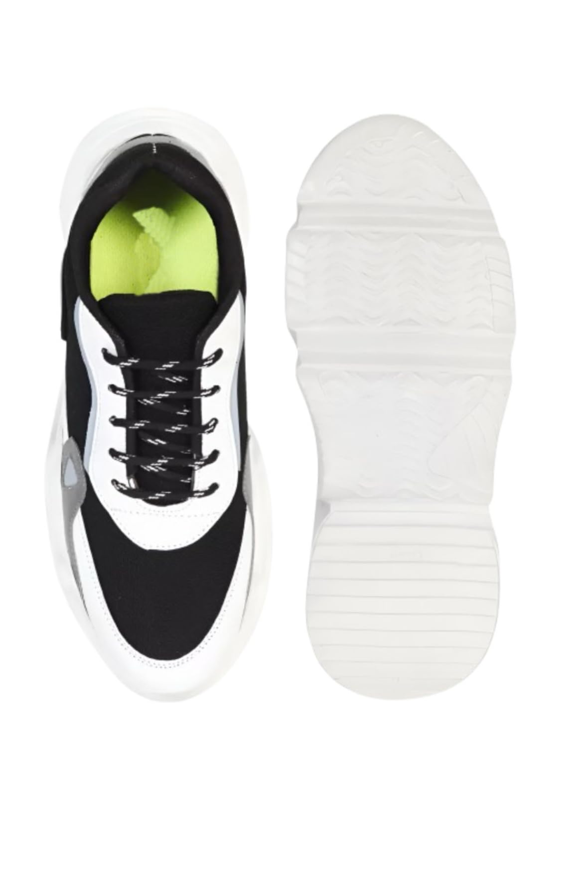 Athletic Chunky Sneakers, Black and White with Neon Yellow Accents, Platform Running Shoes (Yellow, UK Footwear Size System, Adult, Men, Numeric, Medium, 9) 2