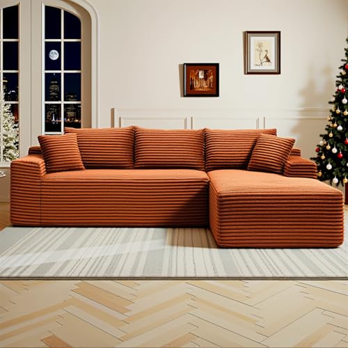 Cloud Sectional Couch 108 Inch Modern Modular Sectional Sofa with Deep Seat Corduroy Boneless Couches with L-Shape Right Chaise for Living Room Bedroom No Assembly Required