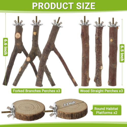 Image of 8 Pack Natural Wood Bird Perches for Cage, Wooden Parrot Perch | Wooden Parrot Stand Platforms, Hardwood Branches, Climbing & Chew Toy for Bird Cage Accessories, Ideal for Parakeets, Budgies