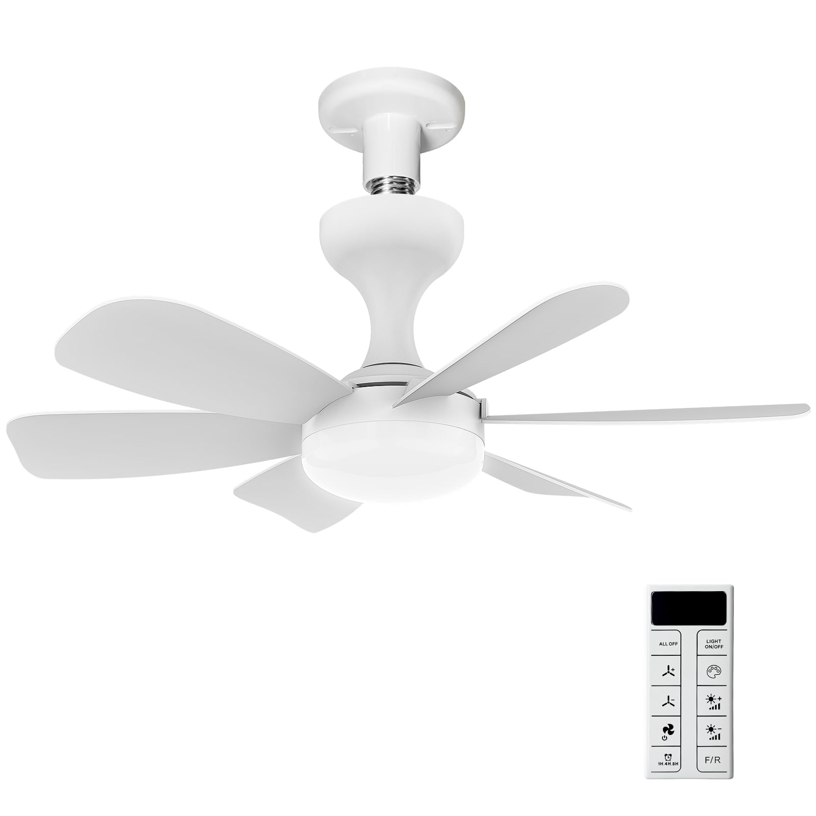 Ventilador de Casquillo con Luz LED, 50 cm, Ventilador de Techo con Base E27, 6 Palas, Motor DC 6 Velocidades Regulable, 6000K