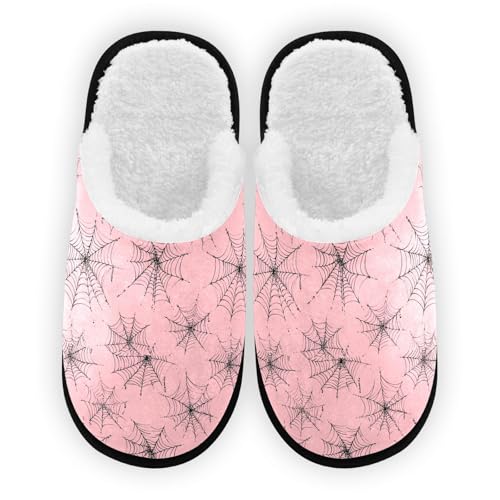 Halloween Spiders Web Pink Cute Slippers For Women Men Soft Memory Foam Non-Slip Hallowmas Winter Indoor House Shoes Travel Slipper