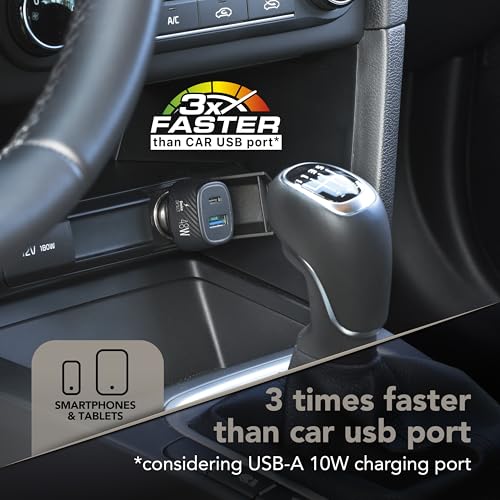 Cargador de coche para viajes largos Cellularline con USB C y USB 3