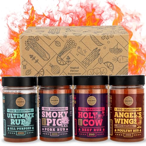 Sélection classique d'assaisonnements pour barbecue de qualité supérieure – Holy Cow, Angel's Wings, Smoky Pig, Ultimate Rub BBQ Rubs | Paquet de 4 | 100% Naturel | Excellent cadeau gourmand