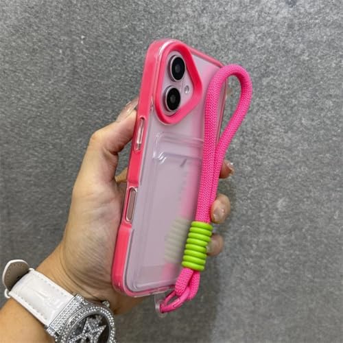 Étui pour iPhone 16 antichoc transparent protection cordon rouge rose