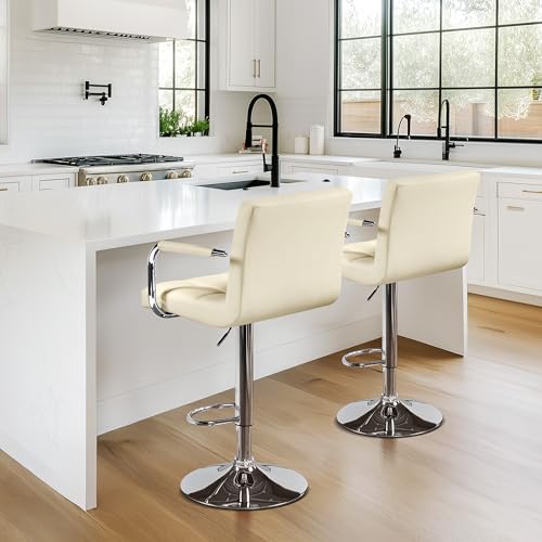 Image of Yaheetech Bar Stools Set of 2, Swivel with Backs, Adjustable Height, Beige