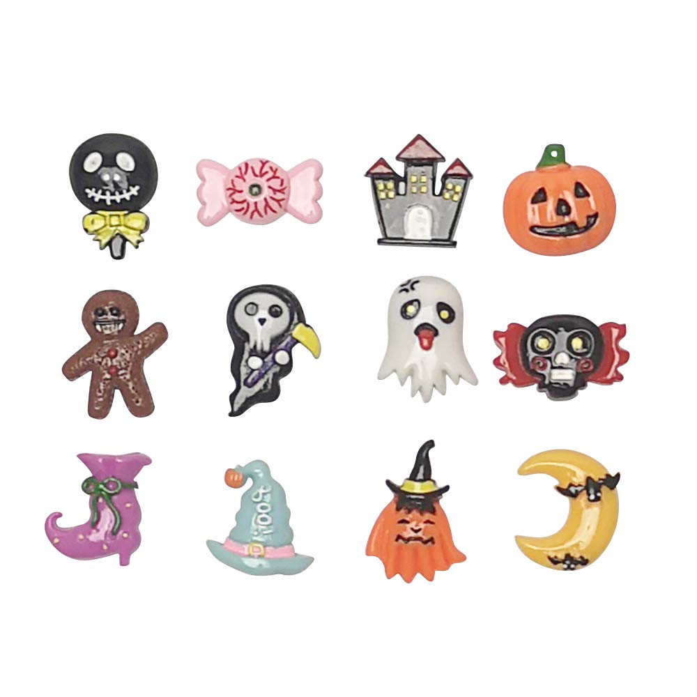 Niangzisewing Mix Lots Random 50pcs Resin Flatback Flat Backs Scrapbooking Embellishment Hair Bow Making Button (Mix, Mix) (Mix, Hallowen)