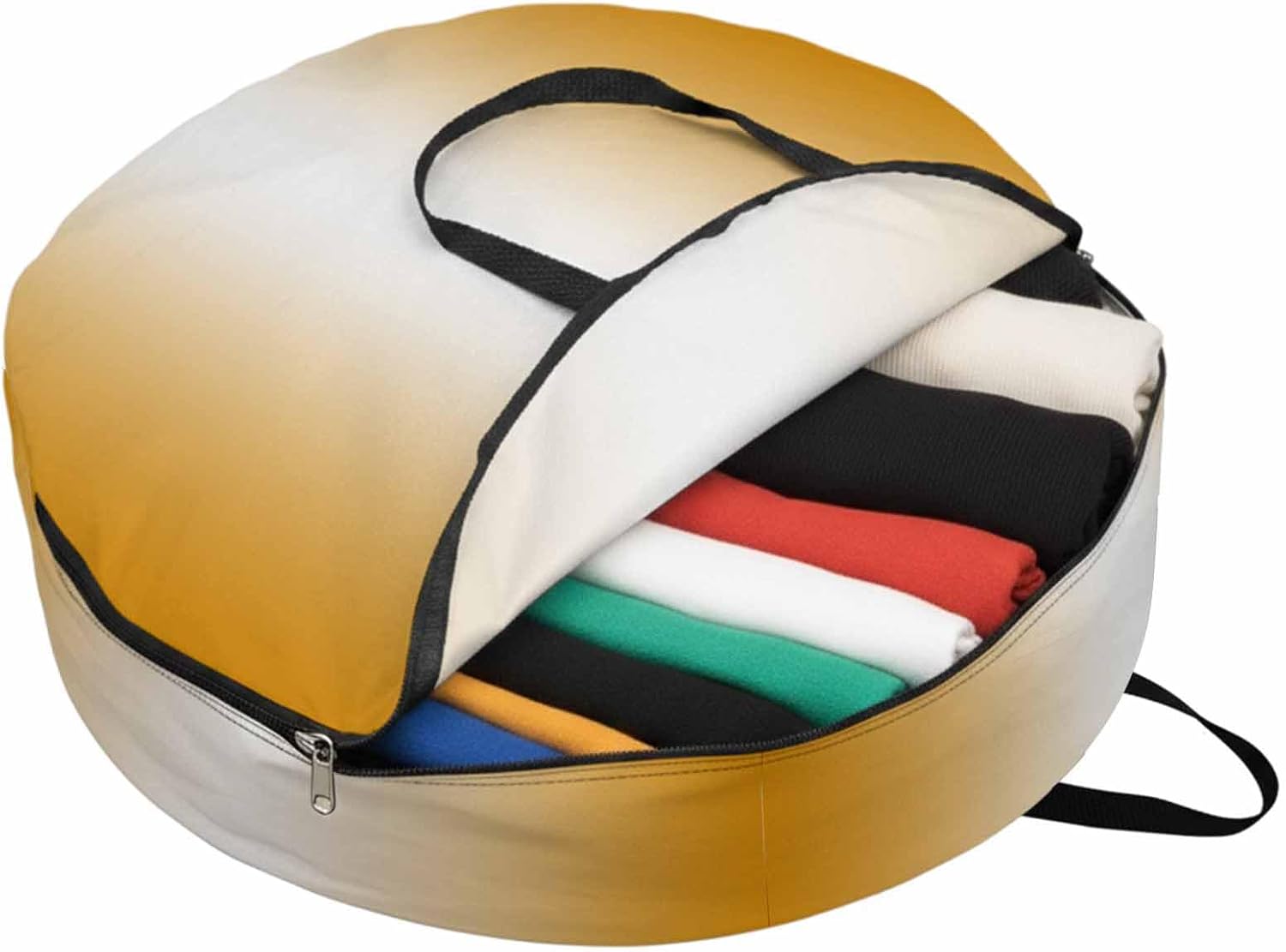 Storage Bag Ombre White Orange Round Storage Totes Bins Closet Organizers with Zippers & Handle Gradient Color Clothes Storage Container for Bedroom Dorm Space Saving Packing Supplies Moving Bags
