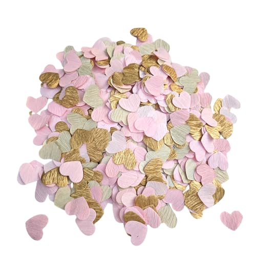 Image of Crepe Paper 1 inch Heart Confetti for Table Decor Anniversary Birthday Graduation Wedding Bridal Shower & Baby Shower Parties Decorations 1000Count (pink gold)