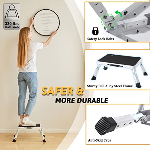 3 Levels Adjustable Folding Step Stool, Safer Metal Step Stools For Adults/Kids/Seniors, Heavy Duty Rv Step Stool, Small Kitchen Stepping Stool Portable, Multi-Use Foldable Stool Office - Double Elite #TOP3