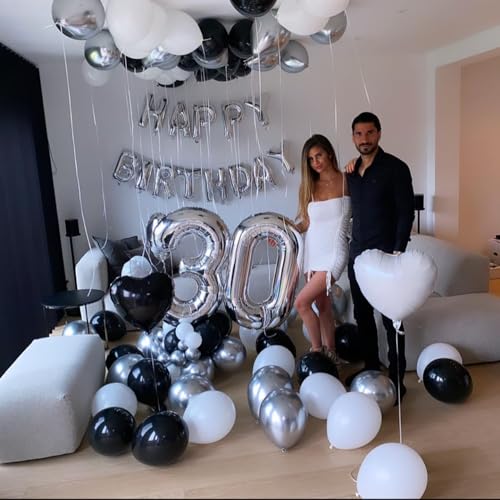 Image of Silver Number 30 Balloon 40 inch, 30 Number Balloons, 30th Silver Birthday Decorations, 30 Year Old Women Men Silver Party Supplies