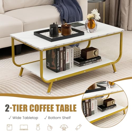 Table basse 2 niveaux faux marbre 105 cm, GOPLUS