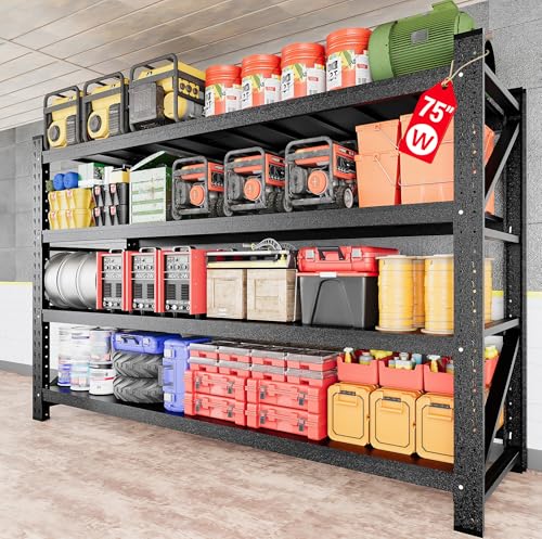 Image of 9000LBS Heavy Duty Garage Shelving Units,75 inch Wide & Deep Storage Shelves,Metal Garage Shelves,Large Storage Rack,Steel Shelf,Industrial Shelving for Shop,Warehouse,Basement,75 inch W x 24 inch D x 70 inch H