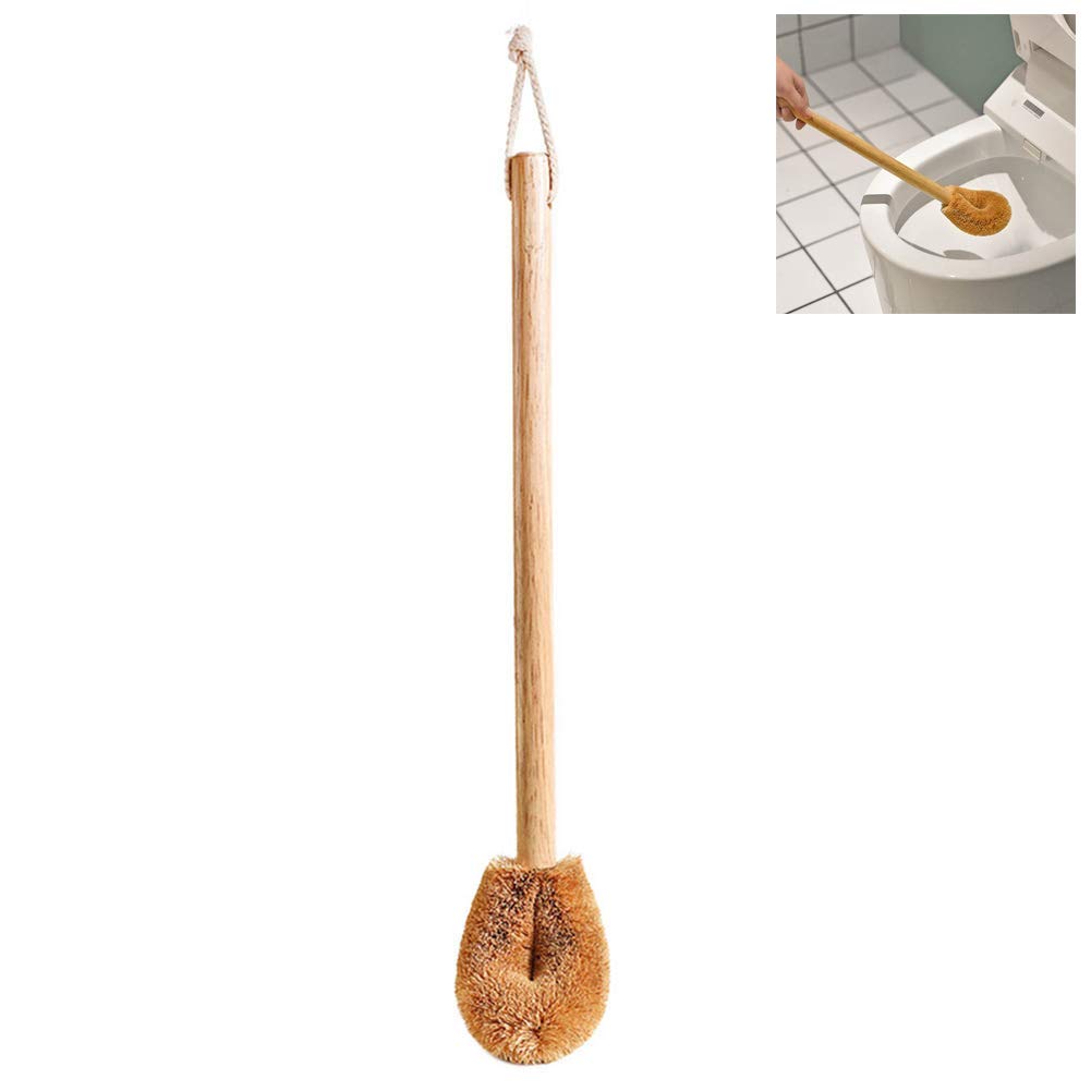 Koowaa Wooden Toilet Brush Natural Coconut Toilet Cleaning Brush Bathroom Brush Environmentally Friendly Wood Handle