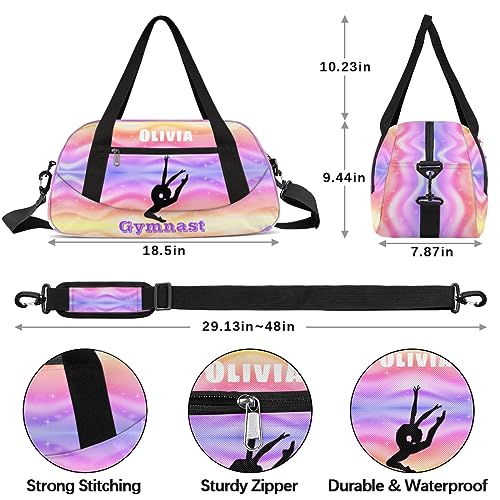 Custom Kids Duffel Overnight Bag Personalized Dance Bag Travel Duffel Bag for Girls Boys Customized Kids Gifts- Girls Gymnastics Rainbow3