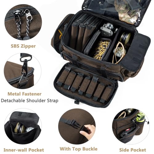 VIGEGARI Large Pistol Range Bag Shooting - Tactical Gun Range Bag with 3 Pistol Cases, Gun Bags for Handguns, Womens Gun Bag for Men, Gun Carrying Duffle Bag for Gun Accessories
