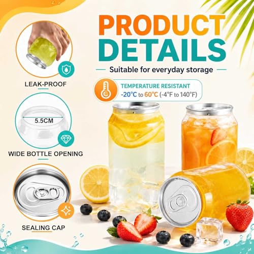 Miniatura 2 de Aromaoveite Pack De 200 Latas De Plástico Pet Transparente Con Tapas, Vasos Sellables Para Máquina Selladora De Latas, Recipientes Vacíos Para Bebidas, Jugo,Té Con Leche,Café Helado 330ml