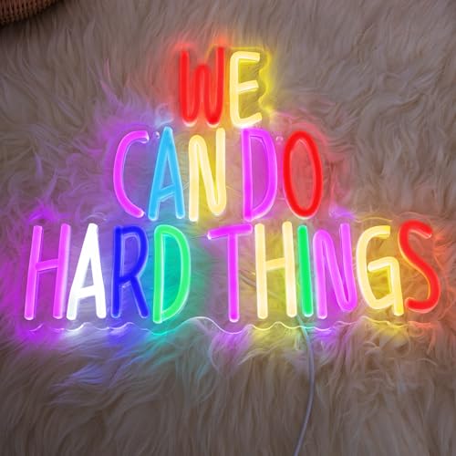 Image of We Can Do Hard Things Neon Sign, Letter Neon Signs for Wall Decor Dimmable Light up Sign, Classroom Wedding Kids Room Store Home Neon Decor 13.39 x 10.63 inch