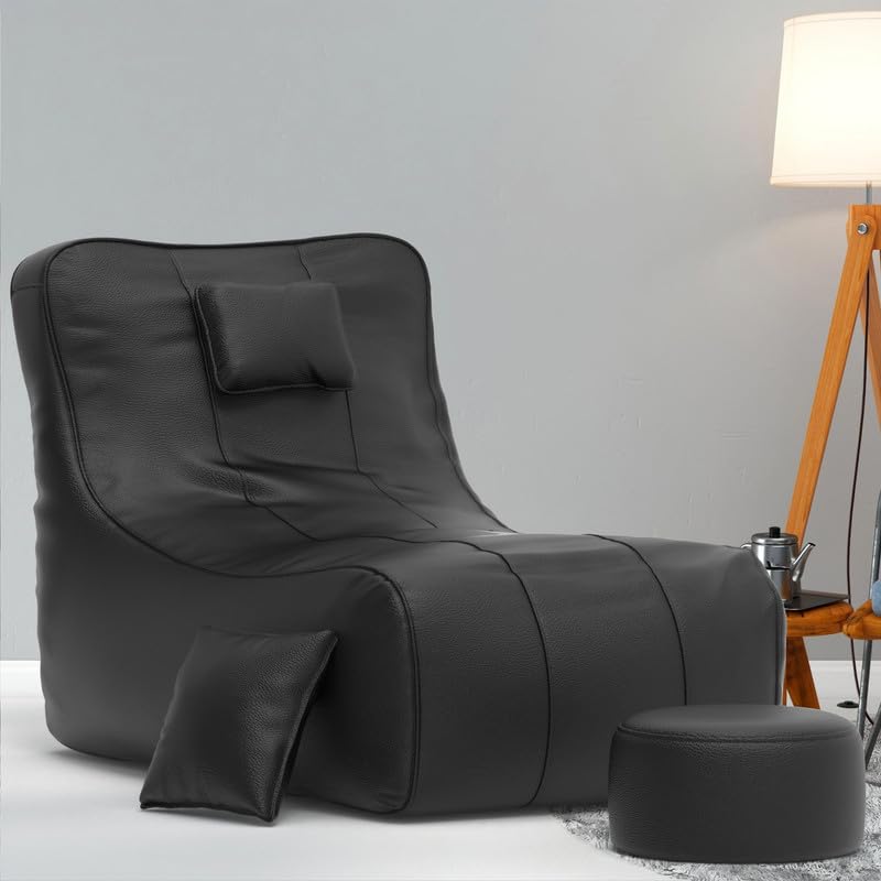 Biggie Bean Bag Chair with Beans Filled 6XL Zuno Lounger-Laziness Pro Max-Crafted for Comfort-Styled for Elegance with Free Cushion & Footrest (Matching Color : Leatherette Black)-image-42