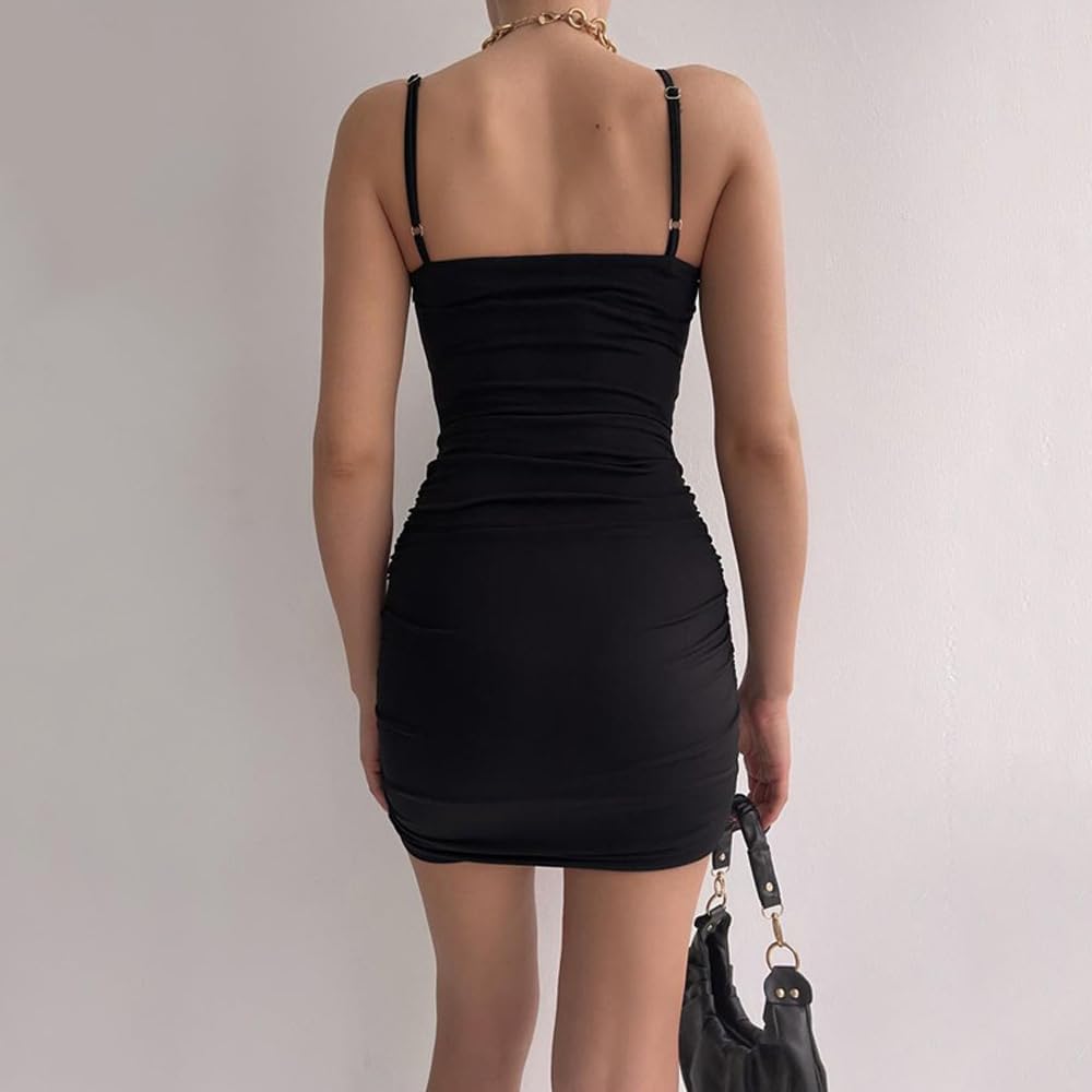 Vestito Donna Estivo Adattabilità Mini Corto Elegante Senza Manica Abito Cutout Aderente Sexy da Ragazza con Scollo Increspato
