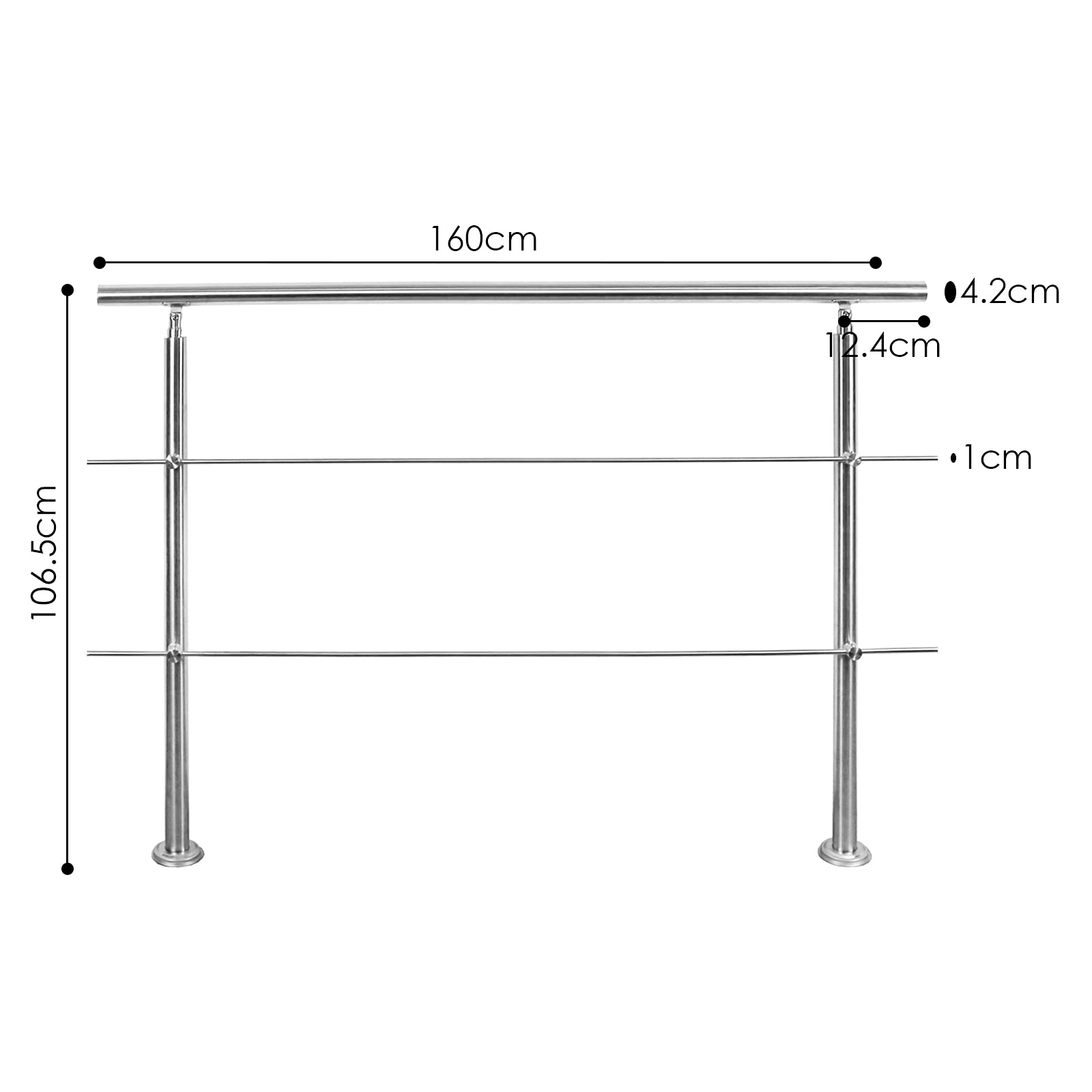 poręcz aluminiowa z/bez poprzeczek do ogrodu, na balkon (160 cm, 2 poprzeczki)